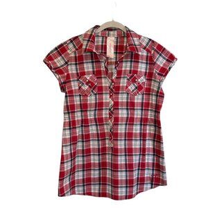 Garage Women's Short SleevePlaid Top/Mini Dress in Red/White/Blue - Size L